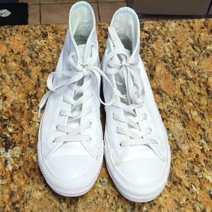 Chuck Taylor white leather high top converse